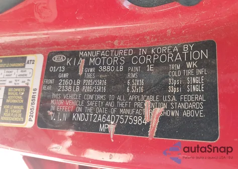 2013 Kia Soul + из США, поврежденный, VIN KNDJT2A64D7575984